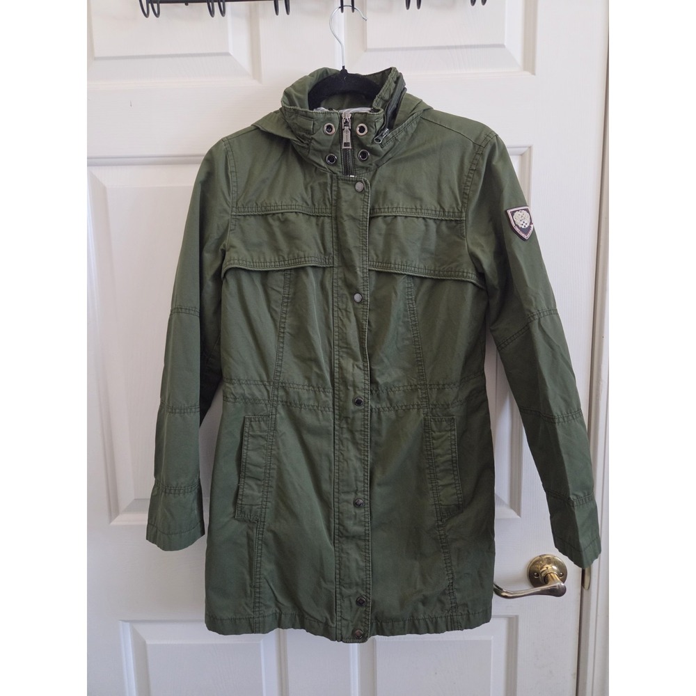 Vince Camuto Women's Utility Anorak Jacket Olive Green Hooded Drawstring Waist S